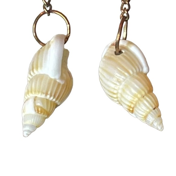 Vintage Brass Turtle, Pearl & Shell Long Dangling Drop Statement Earrings - Picture 3 of 6